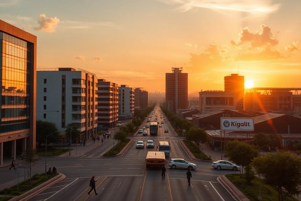 Modern Kigali cityscape at sunrise